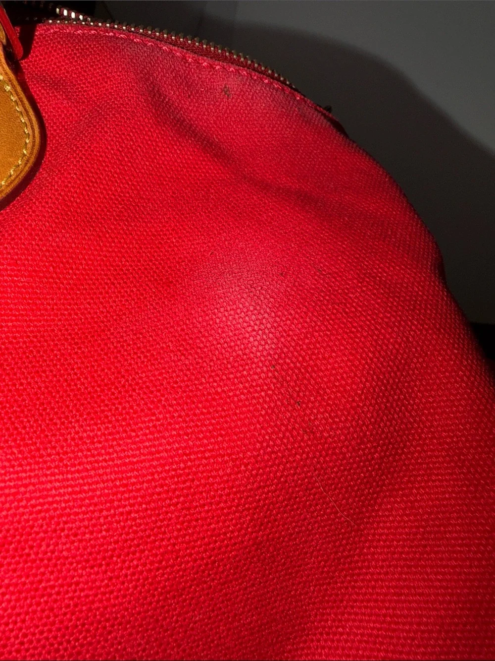 Dooney & Bourke Bright Red Canvas Tote with Tan Leather Accents